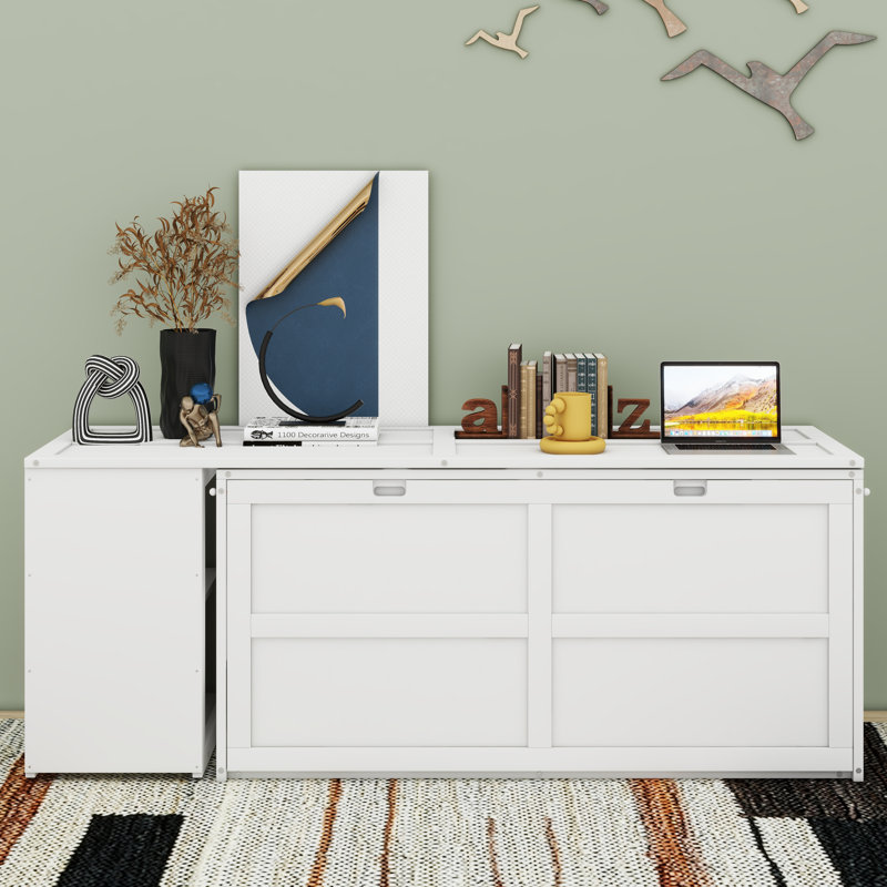 Grand lit escamotable avec rangement Malachie, Blanc