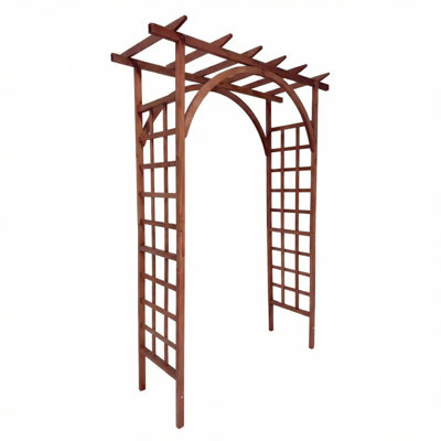7FT Wooden Garden Arbor Arch, Fir Wood Trellis for Plant Climbing, Wedding Arch for Ceremony, Lattice Pergola for Garden, Brown/Arched & Flat Top