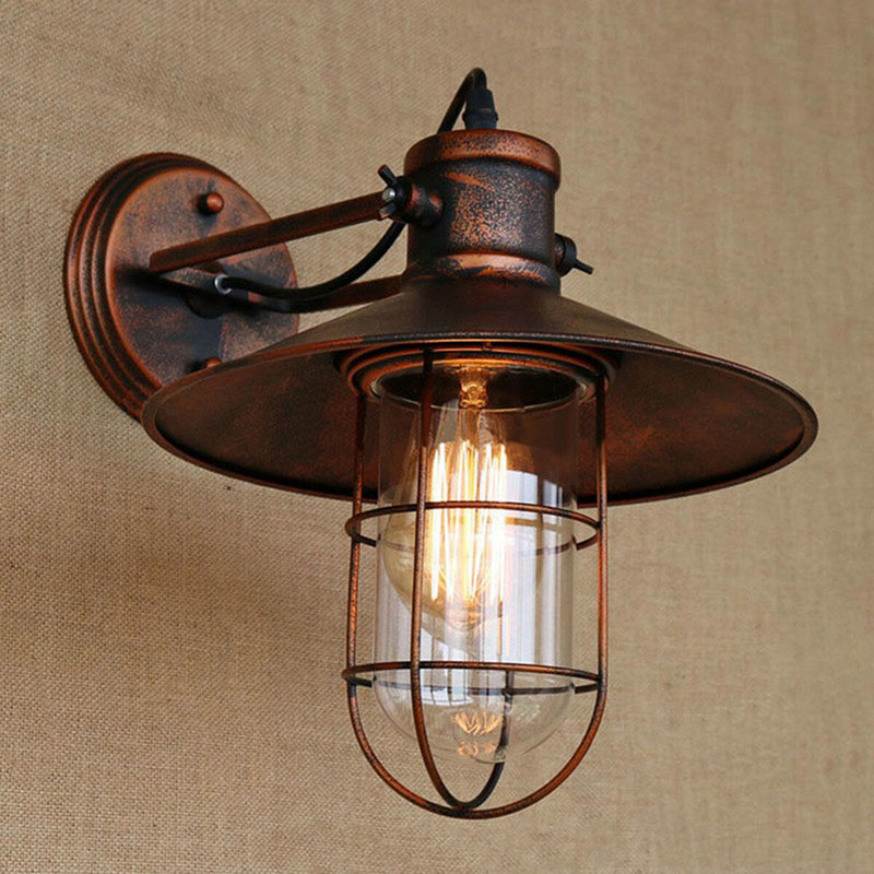 Applique murale en cuivre antique de style industriel nautique avec cage