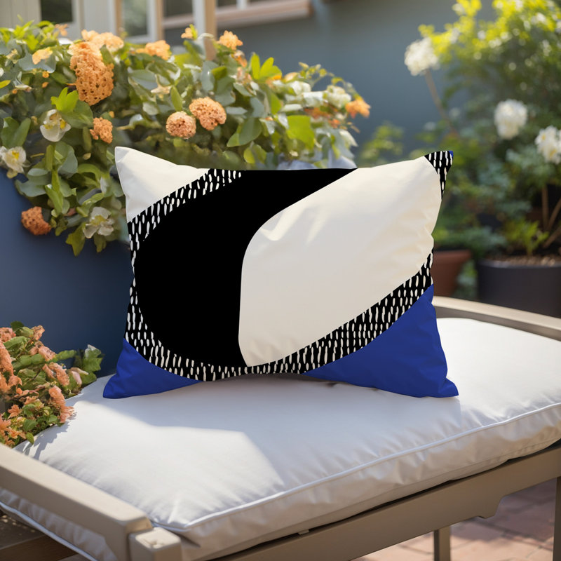 Coussin lombaire réversible intérieur / extérieur Vikka, H 18 po x l 25 po, Bleu marine / noir / blanc cassé, Daya