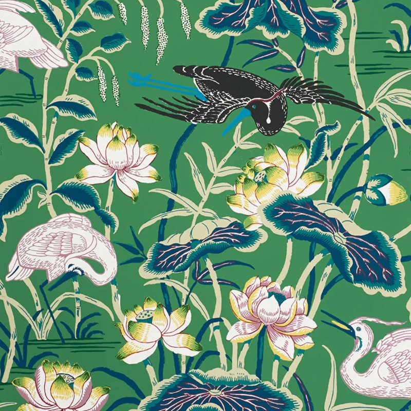 Lotus Garden Wallpaper, Jade