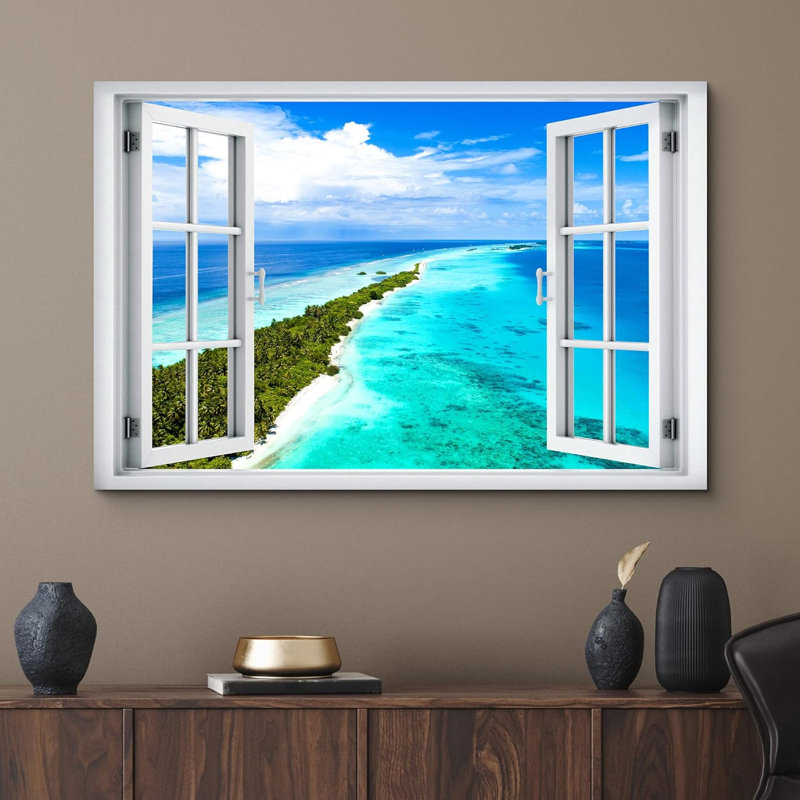 Fenêtre, paysage, fenêtre, vue aérienne, Caraïbes, H 24 po x l 36 po