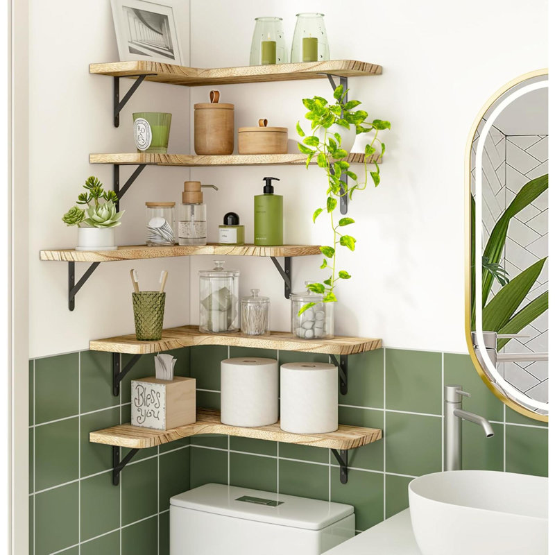 Tablettes flottantes murales, tablette de coin murale en bois rustique pour salle de bain, cuisine, chambre à coucher, décoration intérieure, salle de lavage, salon, ensemble de 5