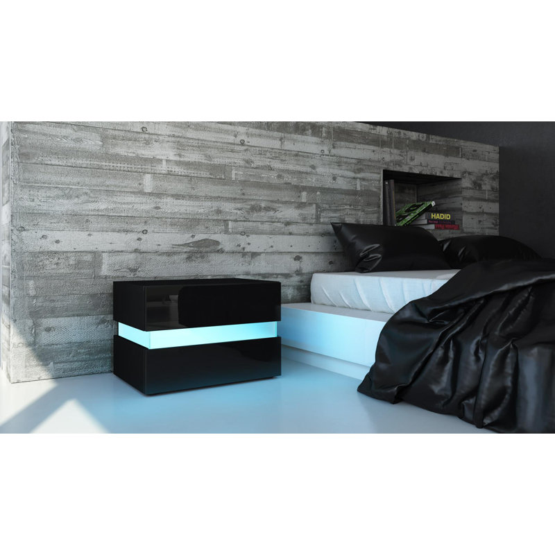 Mcclary 2 Drawer Bedside Table, Black Matte, No