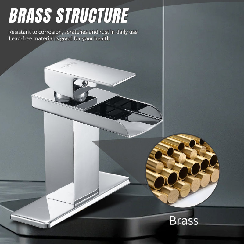 Chrome Waterfall Single-Hole Bathroom Faucet with Drain Assembly