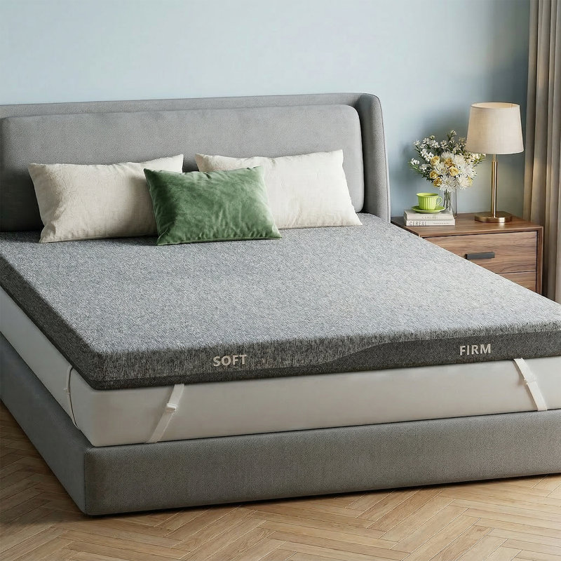 Dual Firmness Mattress Topper Queen, 3 Inch Gel Memory Foam Mattress Pad with Split Soft & Firm Zone, Queen