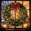 Couronne de Noël Crestwood Spruce pré-illuminée avec nœud, différents modes d'éclairage, baies rouges et pommes de pin-1341436579