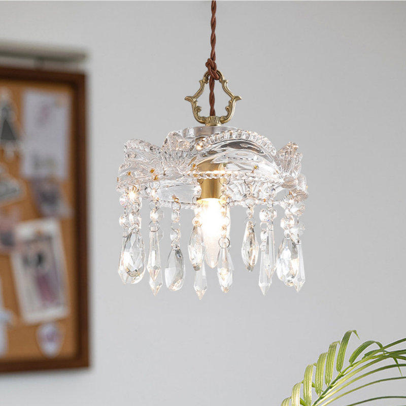 Crystal Glass Pendant Light Hanging Ceiling Lamp In Crown Design