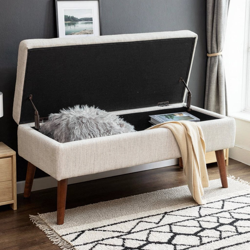 Tufted Storage Ottoman Bench | Solid Wood Legs, Safety-Hinged Lid for Bedroom End of Bed & Entryway, Off White