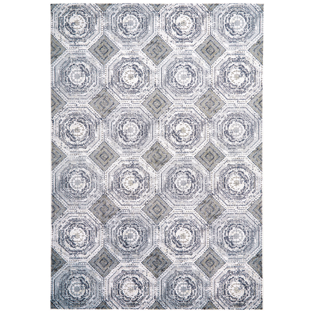 Paulene Geometric White/Sterling Area Rug Ebern Designs Rug 