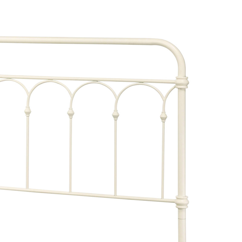 Lit à finition blanche, support en métal pour un cadre de sommeil reposant avec décoration gracieuse