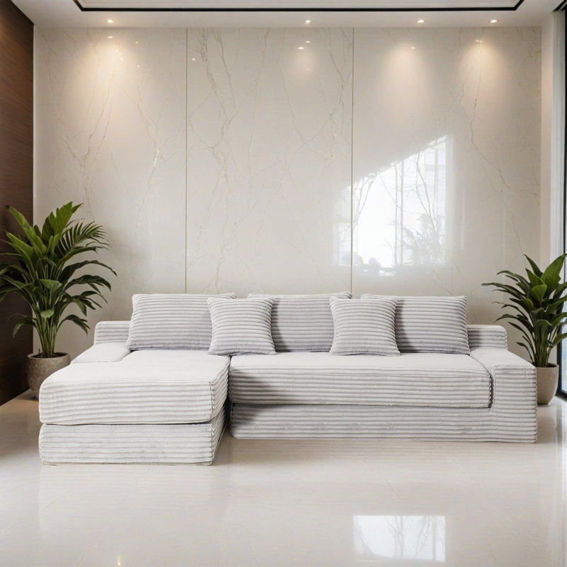 Canapé-lit modulaire réversible 104,34 po, Velours côtelé gris pâle