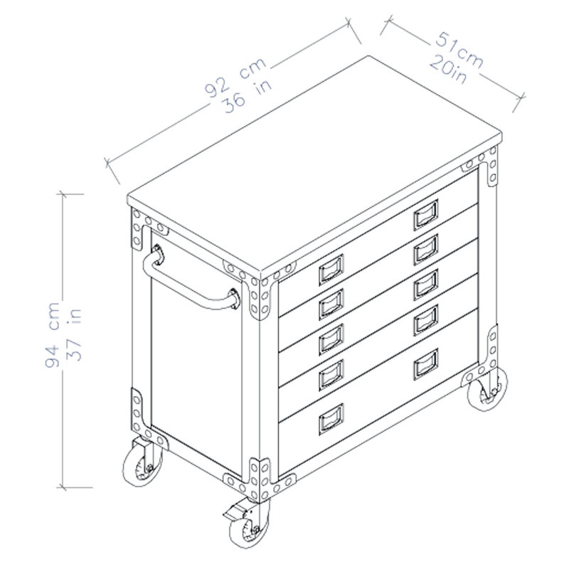 36'' W 5 -Drawer Bottom Rollaway Chest with Wheels