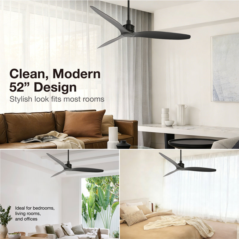 Viceroy 52in 3-Blades Indoor Ceiling Fan with Remote Control, Black