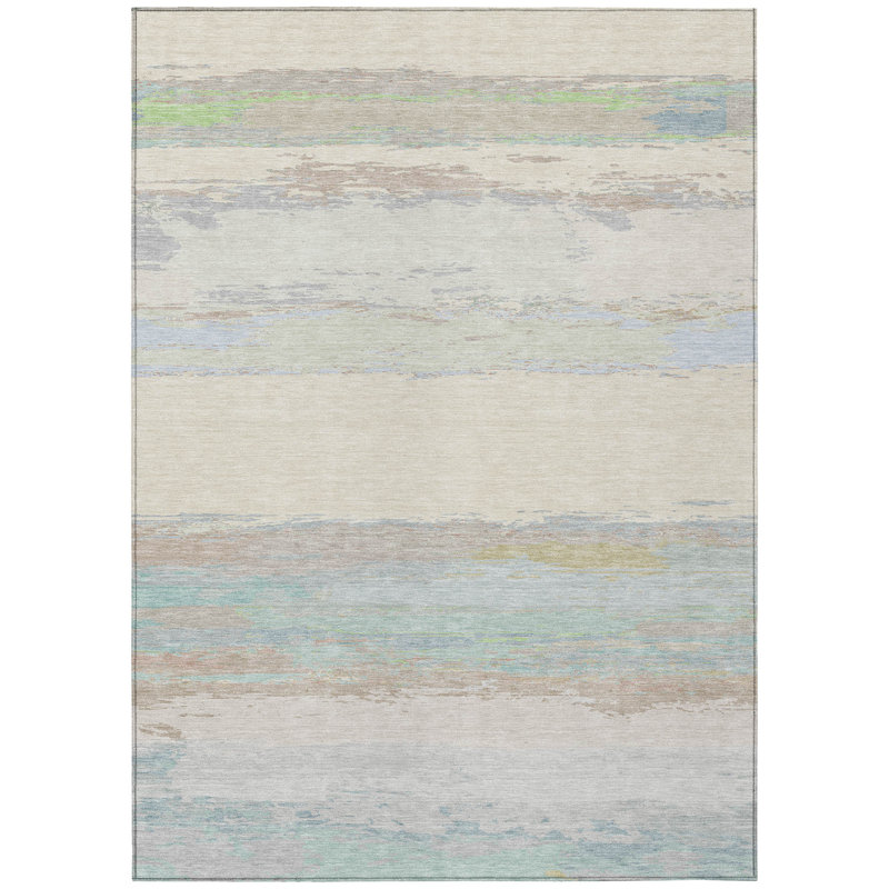 Ivory and Multicolor Synthetic Washable Striped 3' x 5' Rug