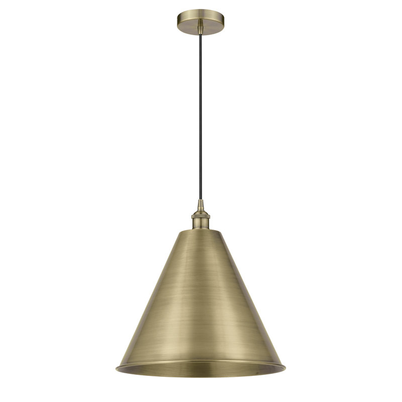 Luminaire suspendu conique 1 lumière, Laiton antique, Or, H 18,75 po x l 16 po x P 16 po