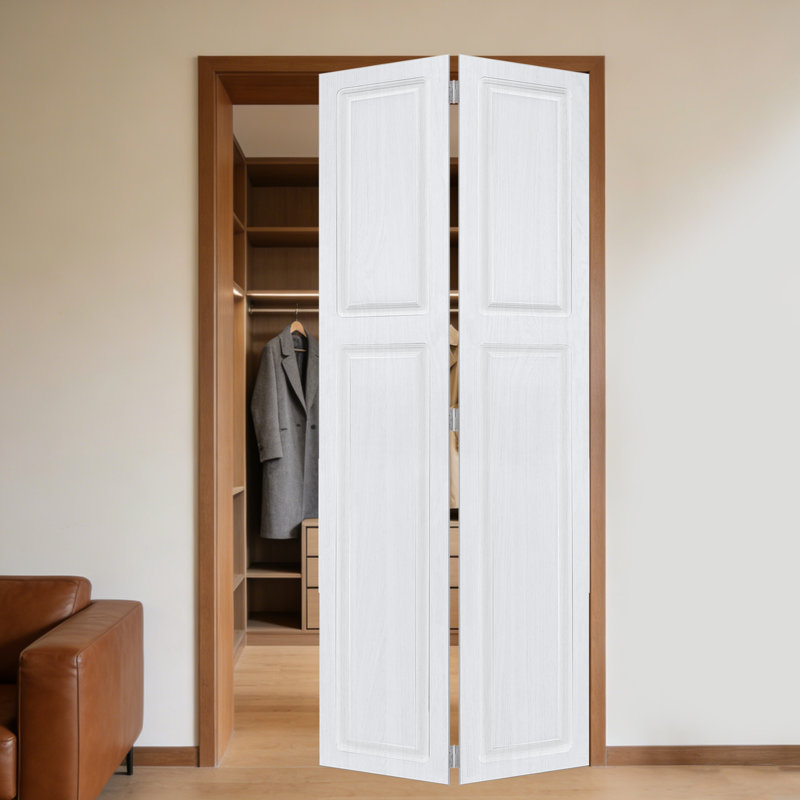 2 panneaux pliables 44 po X 79 po  Porte de grange coulissante en panneau de fibres à densité moyenne noyer blanc avec ensemble de quincaillerie