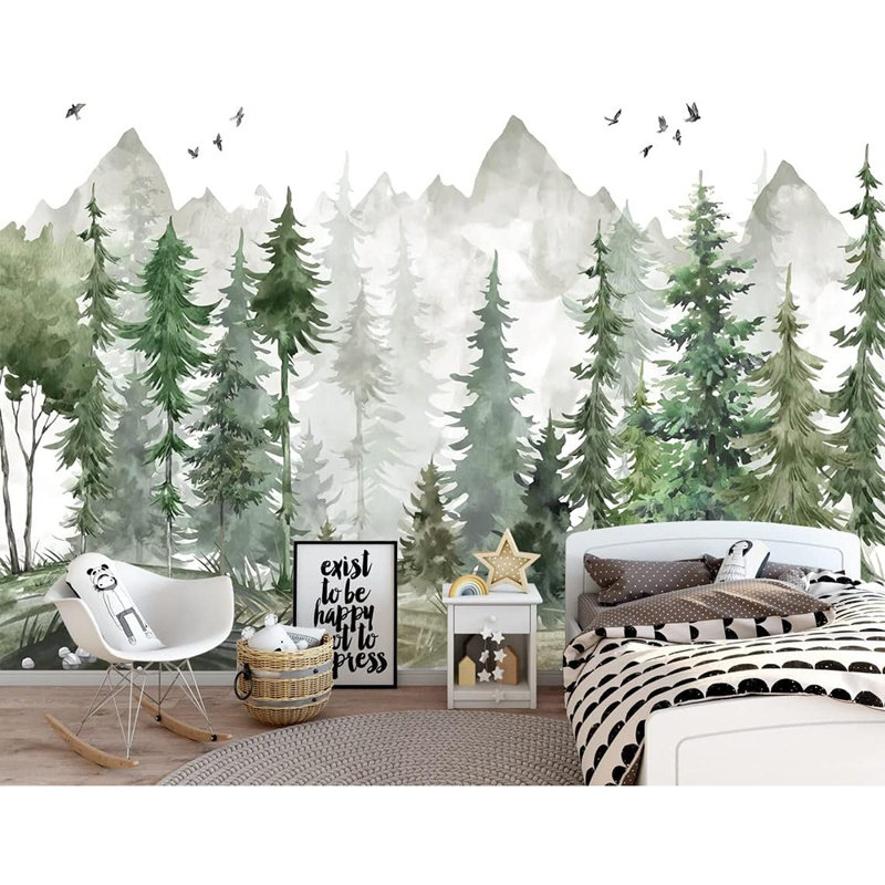 Papier peint vert forêt avec aquarelle