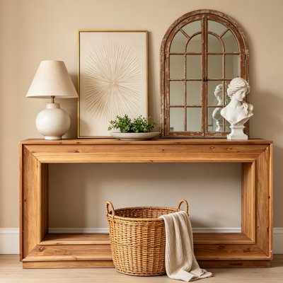 63" Solid Wood Farmhouse Console Table with Open Storage