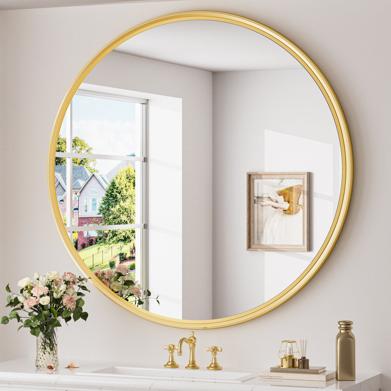 Miroir mural rond en verre trempé Evangerista, Or brossé, 36 po x 36 po