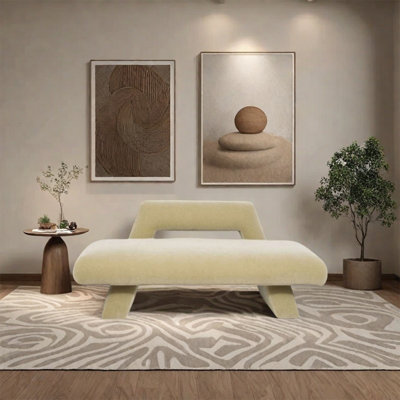 Cream wind bench resting solid wood upholstered