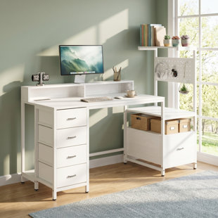 Computer Desk With 5 File & Storage Drawers, Home Office Writing Desk With Monitor Stand And Power Outlets