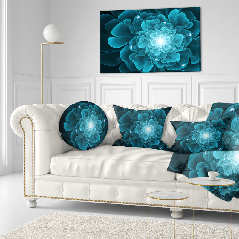 «Fractal Flower», art numérique bleu - coussin décoratif imprimé floral