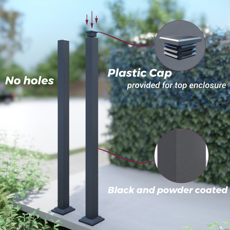 Handrail Post, Wrought Iron Black Metal Railing Post with Bracket for Deck, Balcony & Porch Railing, 5 ft. H x 0.1 ft.W