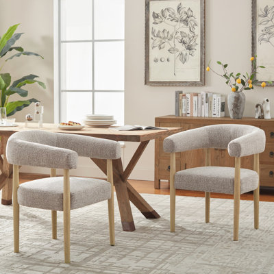 19.3" Seat Height Upholstered Side Dining Armchair with Solid Wood Legs