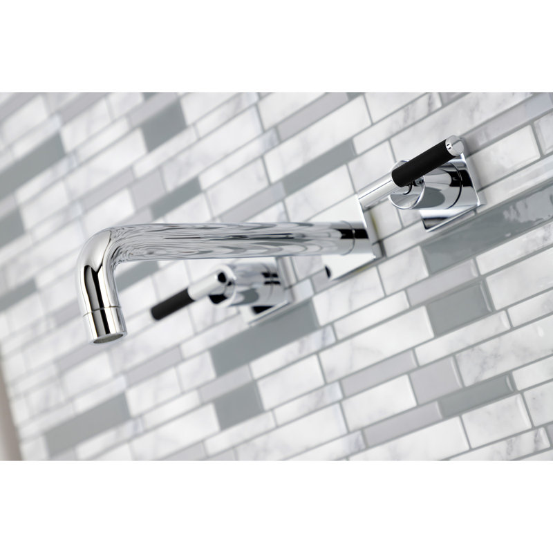 Kingston Brass Manhattan Two-Handle 3-Hole Wall Mount Roman Tub Faucet, Polished Chrome, Lever Wrap