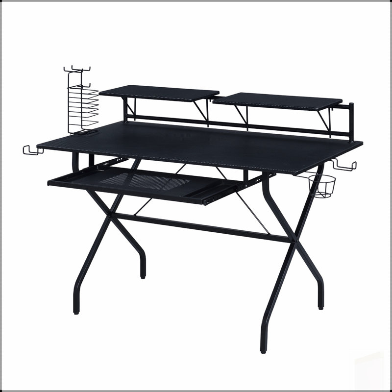 Rectangular Computer Desk with Keyboard Tray, Sturdy Metal Frame, and Ample Storage for Modern Workspaces