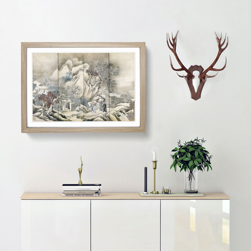 Liu Bei Visiting Zhuge Liang by Yosa Buson - Picture Frame Painting Print, 27cm H x 36cm W x 2cm D, Oak Framed