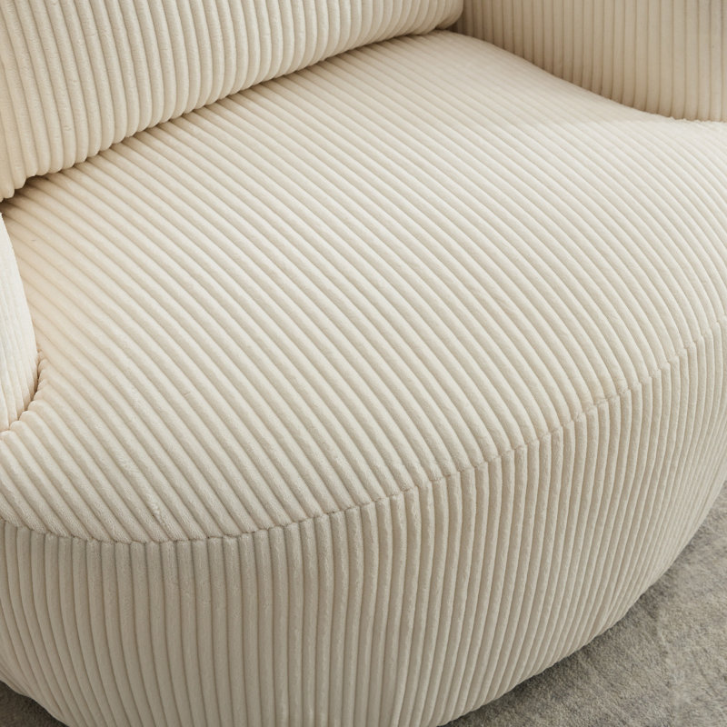 Fauteuil demi-tonneau pivotant l 34,23 po, Velours côtelé ivoire
