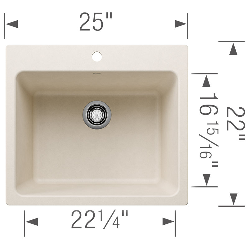 Liven SILGRANIT 25" Single Bowl Dual Mount Laundry Sink, Soft White