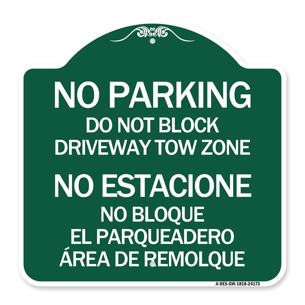 Signmission Designer Series Sign - Do Not Block Driveway Tow Zone - No ...