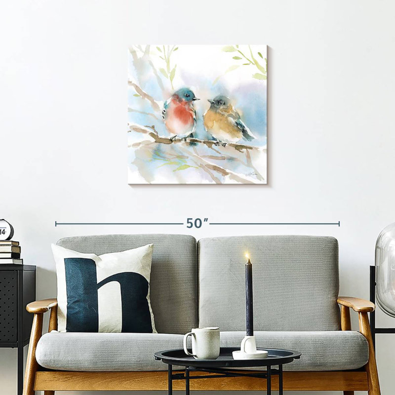 Paire d'oiseaux bleus Brampt au printemps, H 24 po x l 24 po