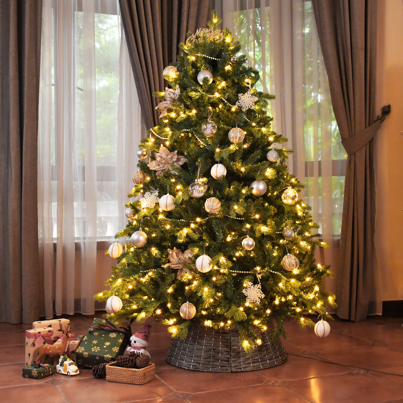 Pre-Lit Spruce Christmas Tree, 7 ft