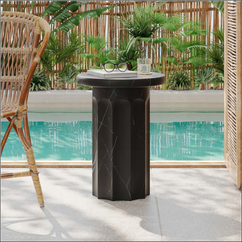 Table d'appoint d'extérieur en marbre effet béton léger, table de bout Mgo de salon