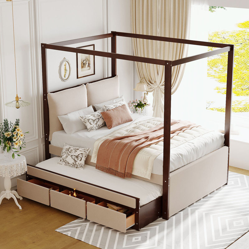 Kiniah Upholstered Canopy Storage Bed, Beige