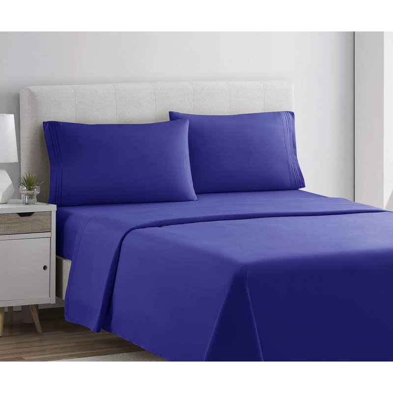 Draps, ensemble de draps 4 pièces Premier, Bleu, Couvre-lit grand + 4 pièces supplémentaires