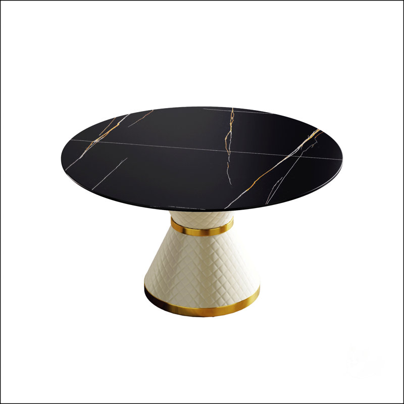 Table de salle à manger moderne en pierre artificielle, H 29,53 po x L 53,15 po x l 53,15 po, Noir