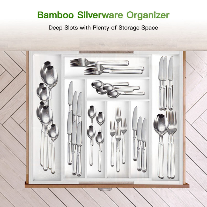 White Bamboo Adjustable Expandable Drawer Organizer