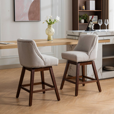 Pivot de comptoir de 2 po, siège de 26 po de hauteur, tissu, rotation à 360 degrés, coussin épais pour tabourets de bar à assise allongée, 2, rembourré, fabrication stable et soutien de la hanche confortable