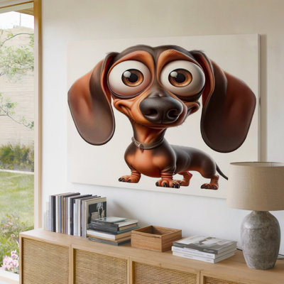 Charmant chien teckel, dessin animé mignon pour animal de compagnie, reproduction d'art sur toile 75 x 80 pour le salon, la chambre à coucher, le bureau, le couloir, le vestibule, le mur de la galerie et la décoration intérieure moderne
