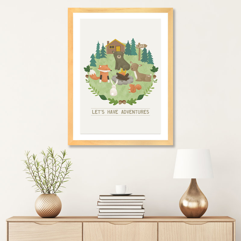 «Forest Adventure II» par Dana Saulnier - impression d'art graphique, Papier avec cadre beige, Blanc