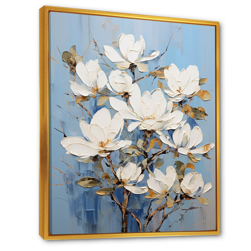 Magnifique paysage de rêve beige et doré Magnolia III sur toile, Cadre flottant doré, H 20 po x l 12 po x P 1 po
