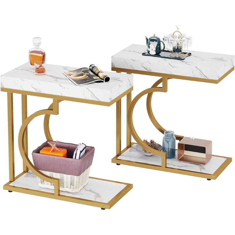 Talib End Table Set, White/Gold