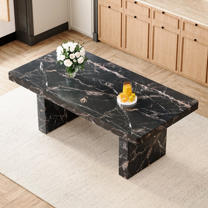 Table de salle à manger de 3,5 po d'épaisseur de 78,7 po x 39,4 po x 29,9 po, motif de marbre noir, multi pour la famille, le travail, la conférence, la structure stable, facile à assembler Table de 78,7 po x 39,4 po