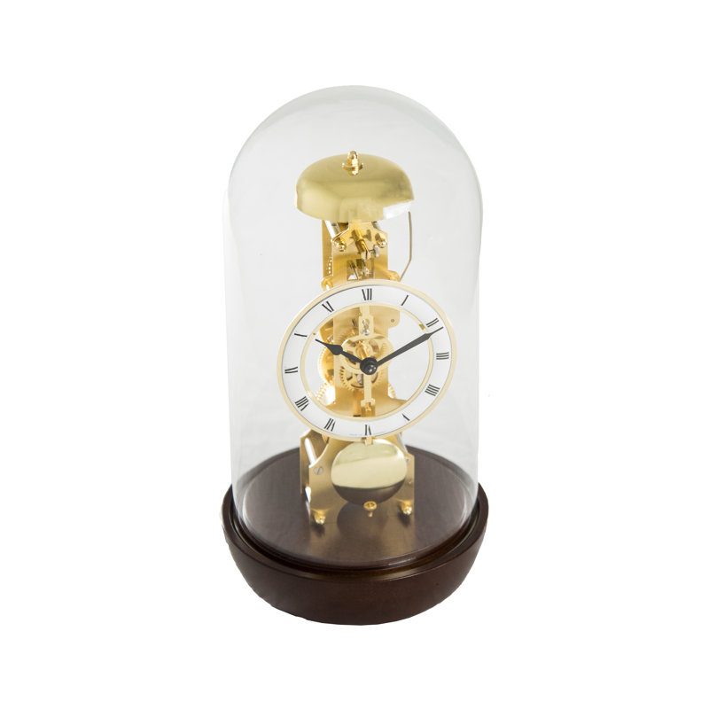 Roman Numeral Metal Mechanical Tabletop Clock, Walnut