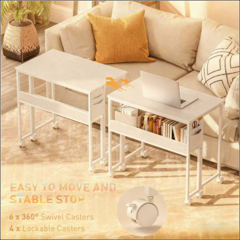 Bureau rabattable pliable avec sac de rangement, tablette et roulettes, bureau à domicile peu encombrant pour petits espaces